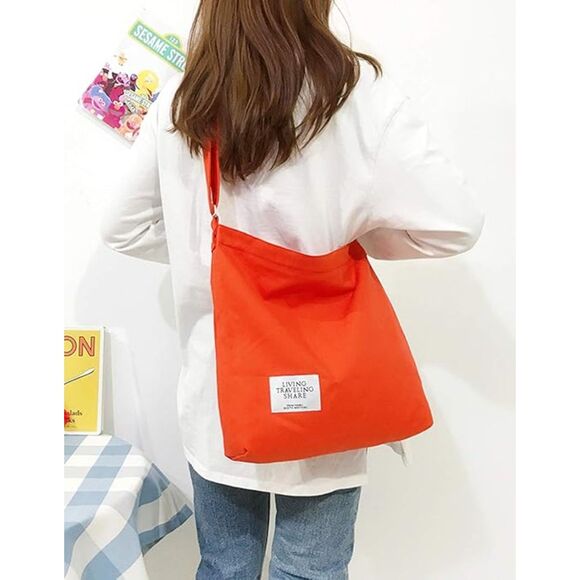 Women's Orange Imported Canvas Retro Large Size Shoulder Crossbody Tote Bag - Picture 3 of 3